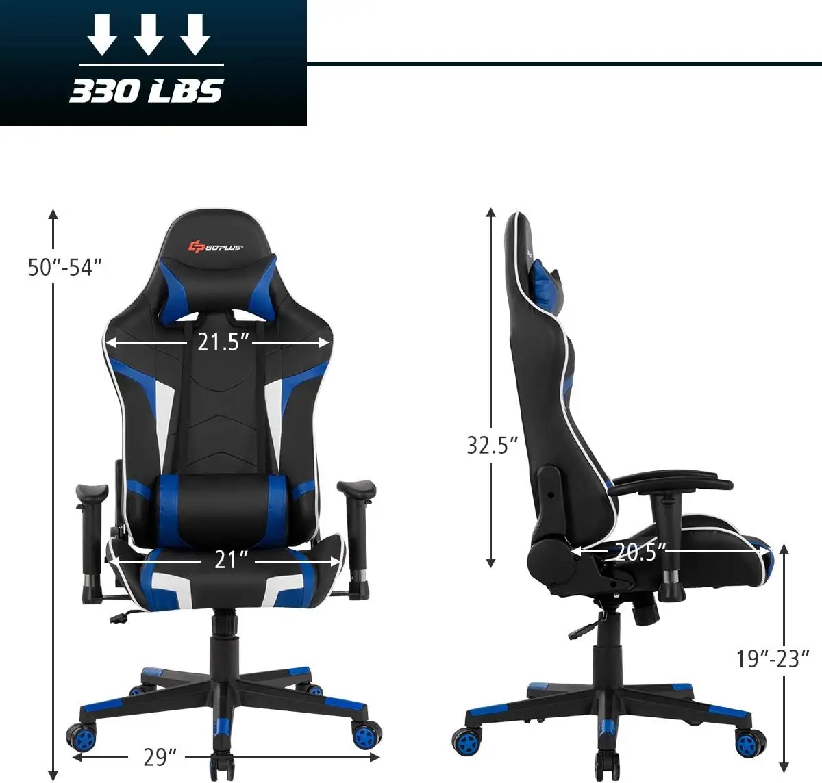 Cadeira de jogos, cadeira de escritório de massagem cadeira de corrida de jogos de computador, encosto alto de couro PU braços ajustáveis encosto de cabeça ergonômico