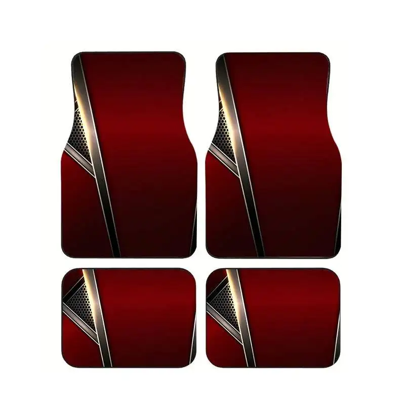 

4Pcs Dark Red Metal Style Print Car Floor Mats Non-Slip Waterproof Universal Foot Pads For Auto Interior For Sedan SUV Truck
