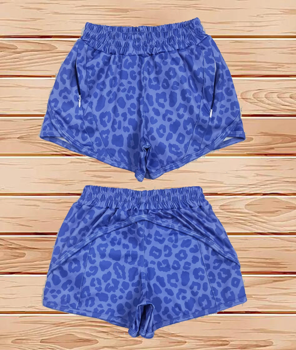 

5.24 Wholesale Toddler Athletic Breathable Kids Children Active Wear Baby Girls Blue Leopard Yoga Zip Shorts Bottoms
