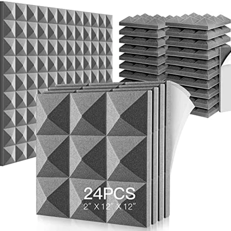 24 Pieces Acoustic Foam Board,Self-Adhesive Sound-Proof Foam Board,Wall Reduce Noise Foam,For Music,Studio,Etc,5X30x30cm