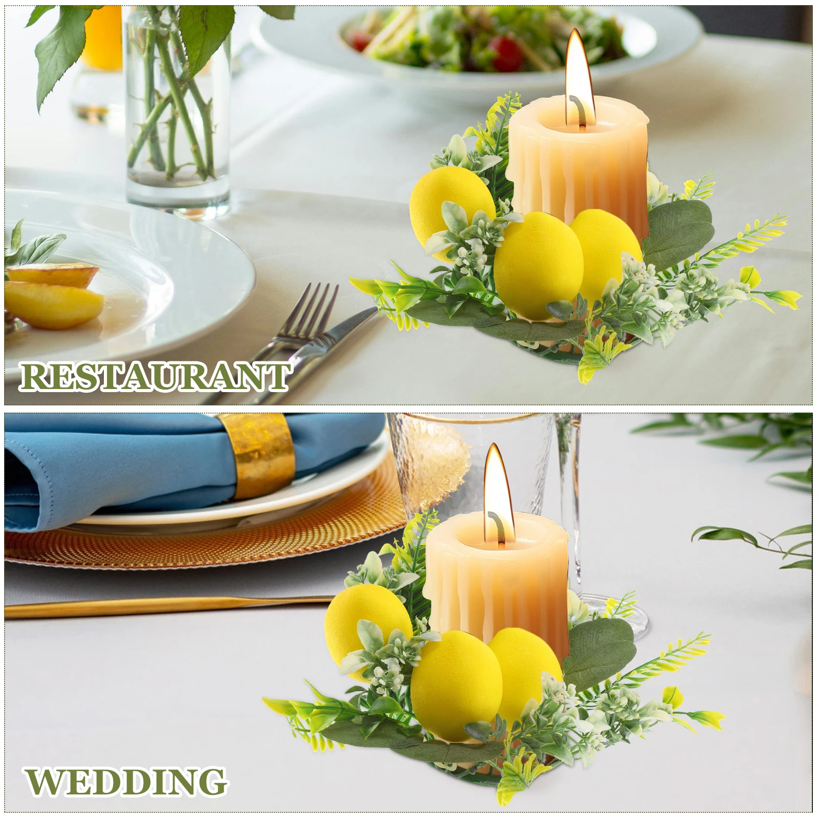 

1pcs Artificial Lemon Garland Ring Farmhouse Decor Spring Table Wreath Floral Plastic Leaves Rings Summer Hanging