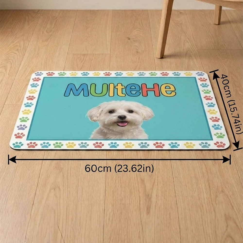 1pc Custom Photo & Text Dog Feeding Mat,Personalized Paw Print Pet Placemat,Easy Clean,Daily Pet Supply,Ideal Gift for Dog Owner