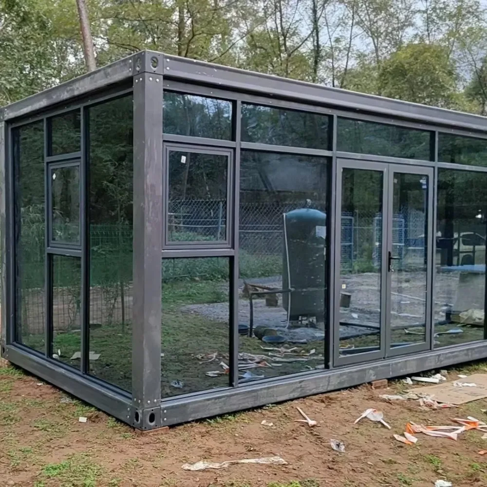 Customized Glass Wall Mobile Office Curtain Villa Leisure Sunroom Assemble Prefabricated Container House