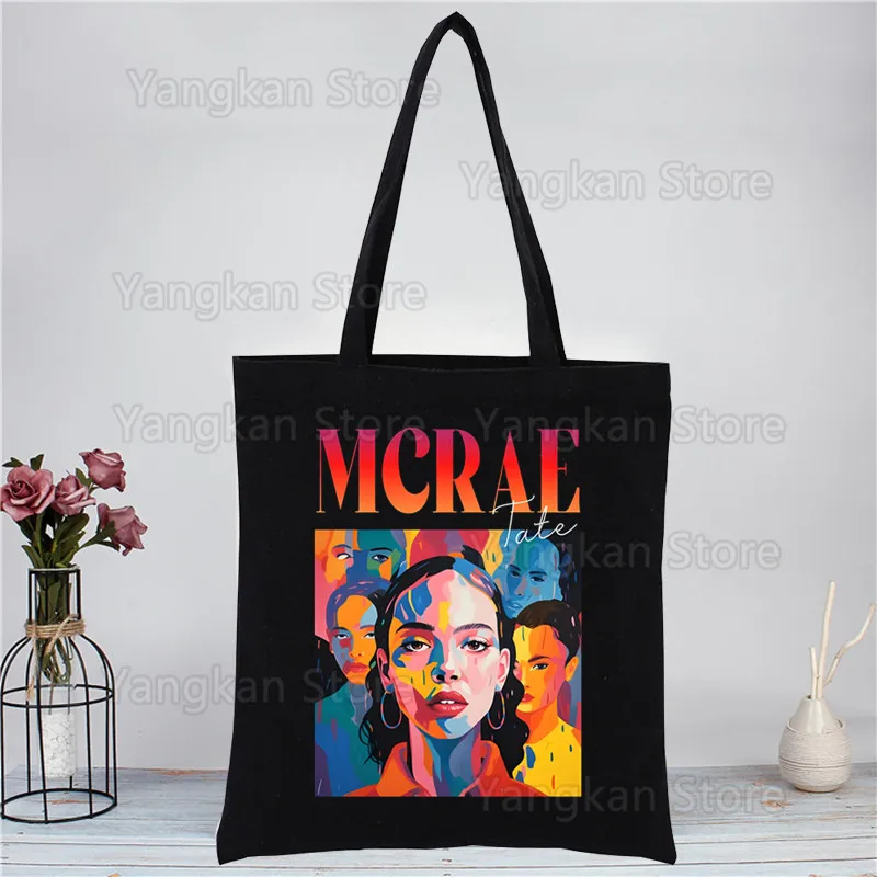 تيت ماكراي ملكة جمال المليئة الأسود الجديد يصل الفن حقيبة قماش قنب حقائب اليد طباعة بسيطة أكياس التسوق الفتيات الحياة عارضة Pacakge #4
