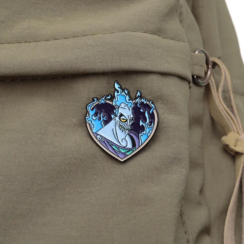 Movie Villain Enamel Brooch Love Heart Shape Lapel Pins Badge on Backpack Clothing Accessory Cosplay Props Jewelry Friends Gift