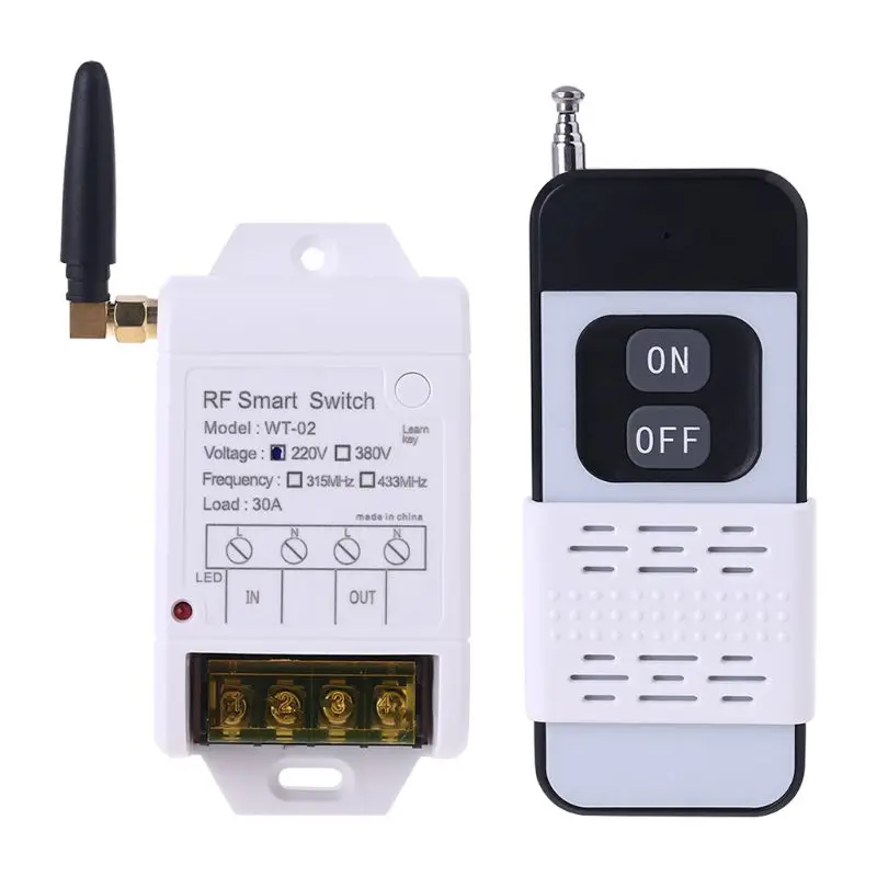 315MHZ 433MHZ + 220V 380V 30A Relay Wireless Remote Control Switch Receiver with Light 2000M Transmitter Ultra Receiving