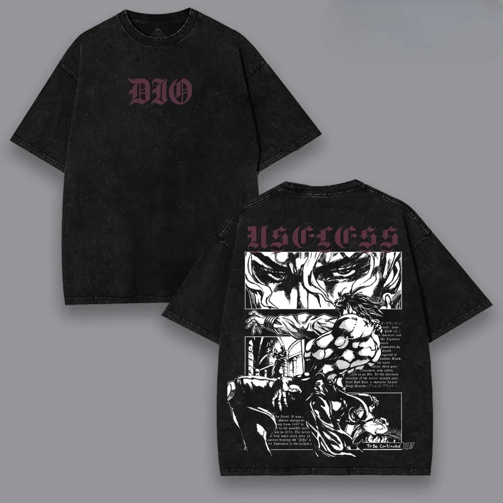 JoJo's Bizarre Adventure Anime T-shirt Dio Brando Y2k Washed Oversized Tshirt Men Clothing Summer High Quality Cotton Tees Tops