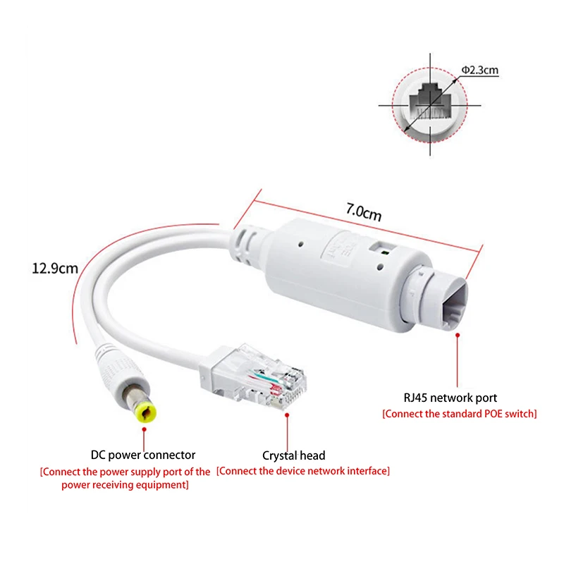 1Set Witte Kabel Supply Module Extender Met 5.5x2.1mm POE Spliter 48V Naar 12V Video En Power Adapter Voor IP Camera Splitter Netto