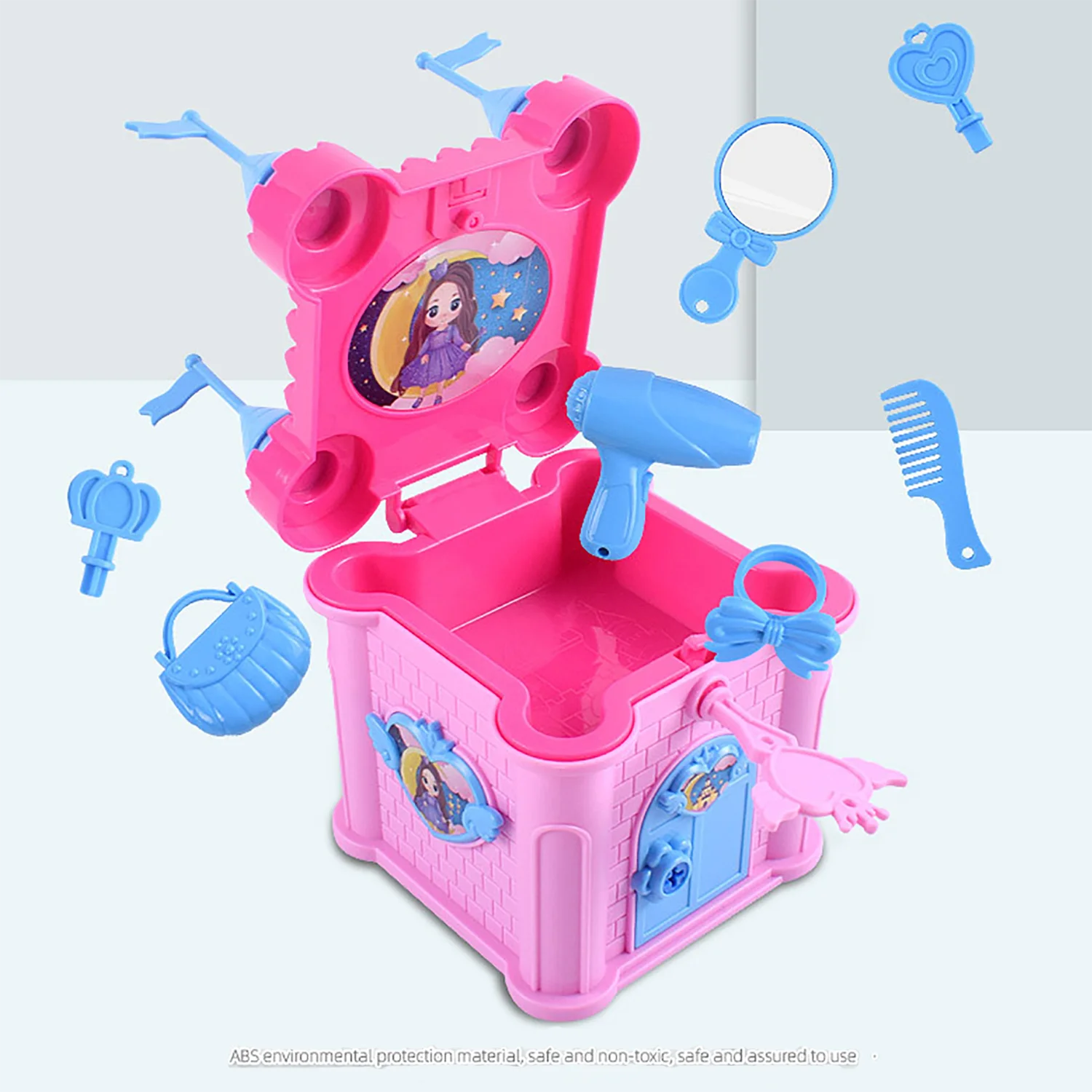 Anime girl, family, children\'s surprise castle magic box, princess piecing together castle to showcase her hands-on ability