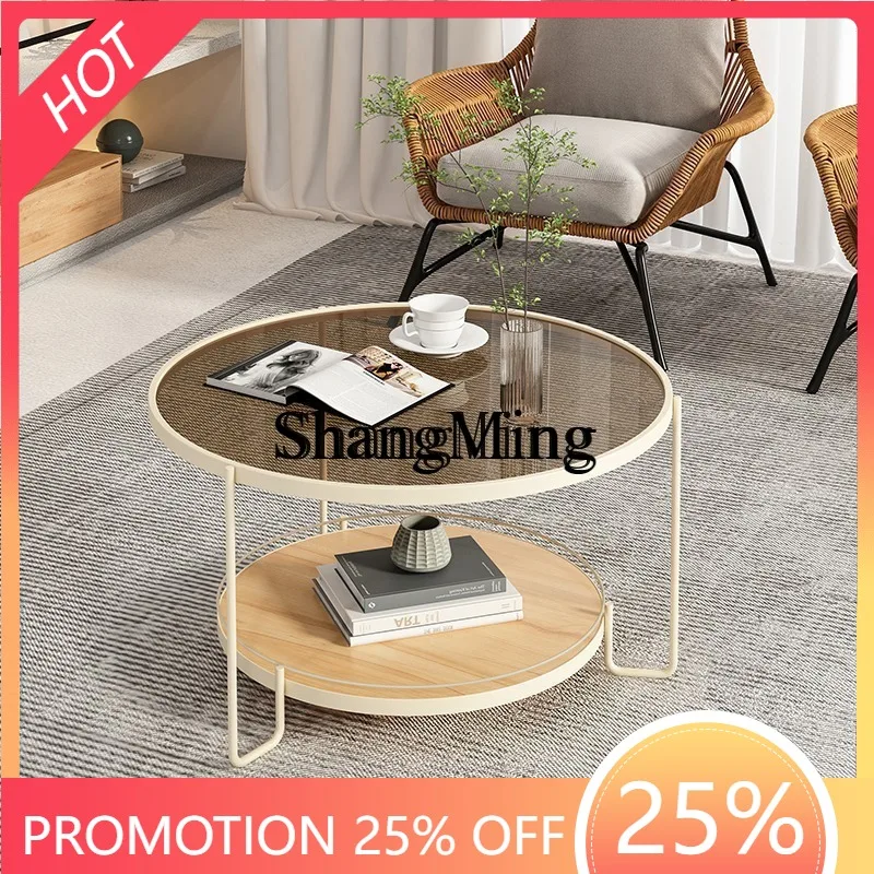 CL  luxury glass coffee table size round modern simple high and low combination telescopic child and mother coffee table