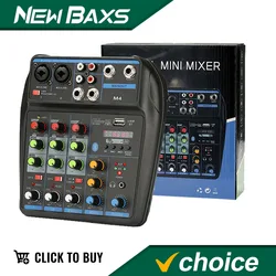 Audio Mixer A4 4 Channel Professional Mixing Console Bluetooth 48V Power Supply for Music Performance Recording Karaoke System