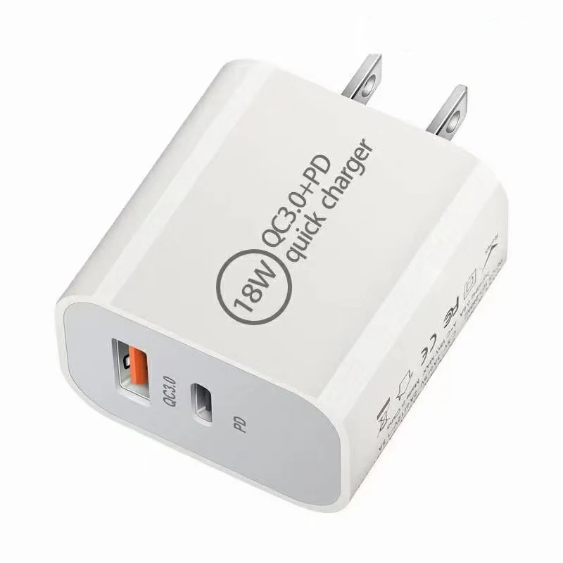 18W PD USB-C Fast Charger, QC3.0 Multiple-Port US Plug Power Brick Type C, Mobile Electronic Phone Wall Adapter For iPhone