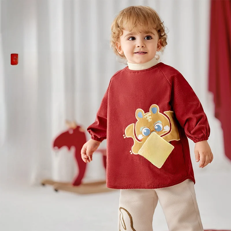 

OUYUN Детский водонепроницаемый вельветовый фартук для кормления, комбинезон для еды для малышей с защитой от пятен и грязи, 73-100 см