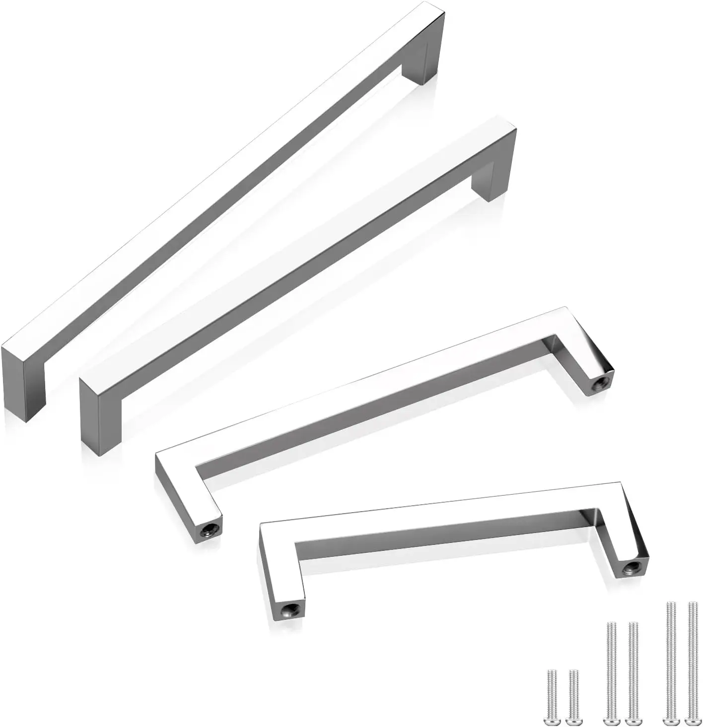 

50 Pack Solid Cabinet lls Polished Chrome Square Cabinet Handl 5 Inch Hole Centers, Modern Drawer