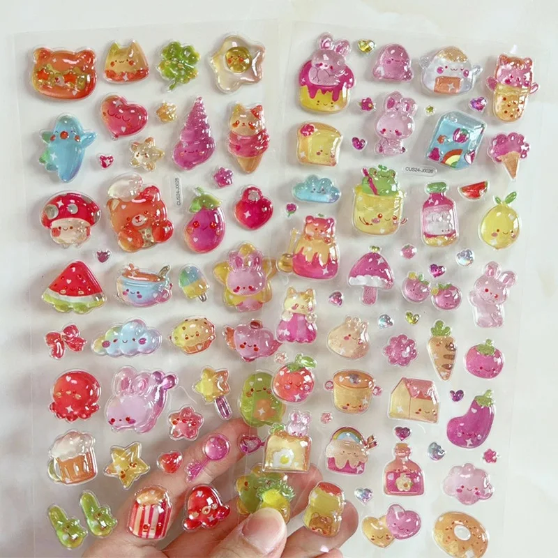 

Милые наклейки с кроликами и медвежатами, мультяшные стикеры с едой, тортами, мороженым, 3D-рельефные кристаллические наклейки для DIY-декора чехлов для телефонов, подарок для девочек