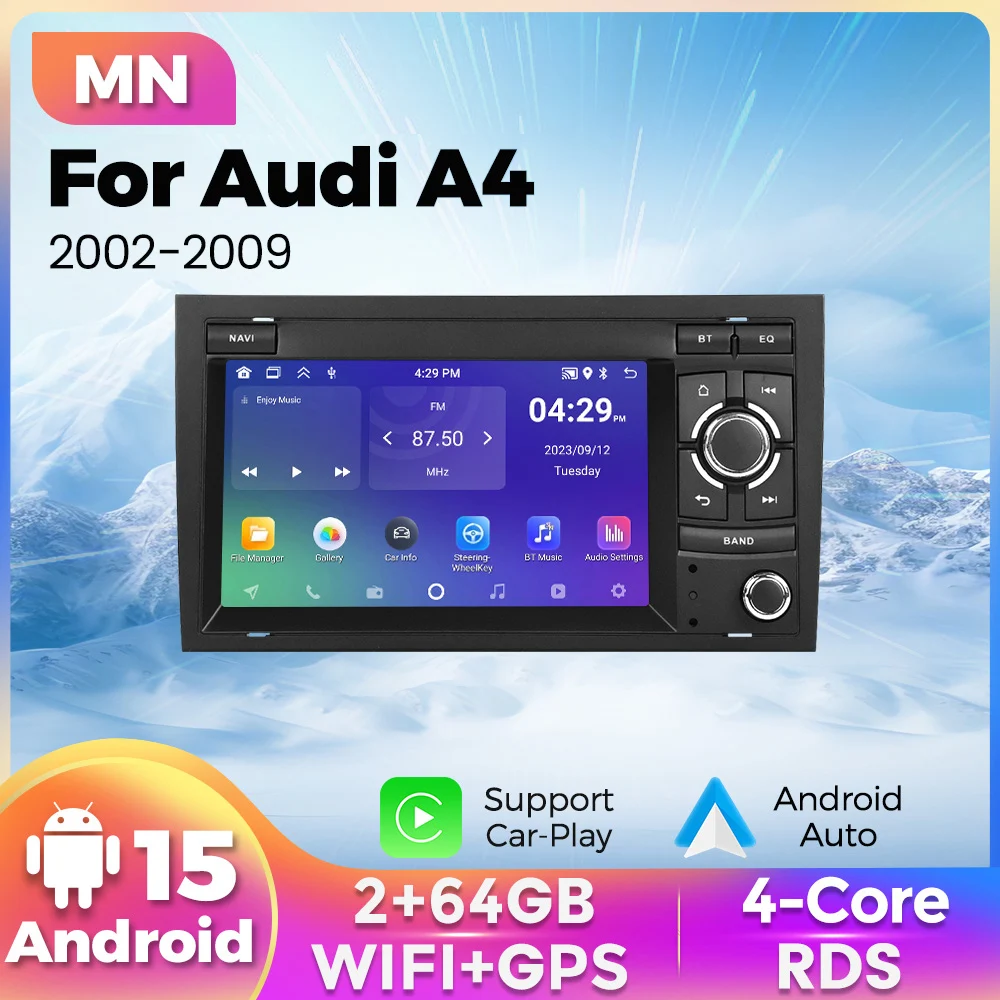 Android 15 Kabelloses Carplay 64G Autoradio für Audi A4 2 3 B6 B7 S4 RS4 2000-2009 BT Zentrale Multimedia-Player Smarte Autosysteme