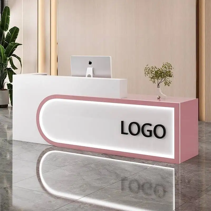 تصميم مكاتب الاستقبال للتخزين باللون الأسود، مكاتب استقبال صغيرة وحديثة فاخرة، أثاث استقبال من الخشب ذو الزاوية البيضاء