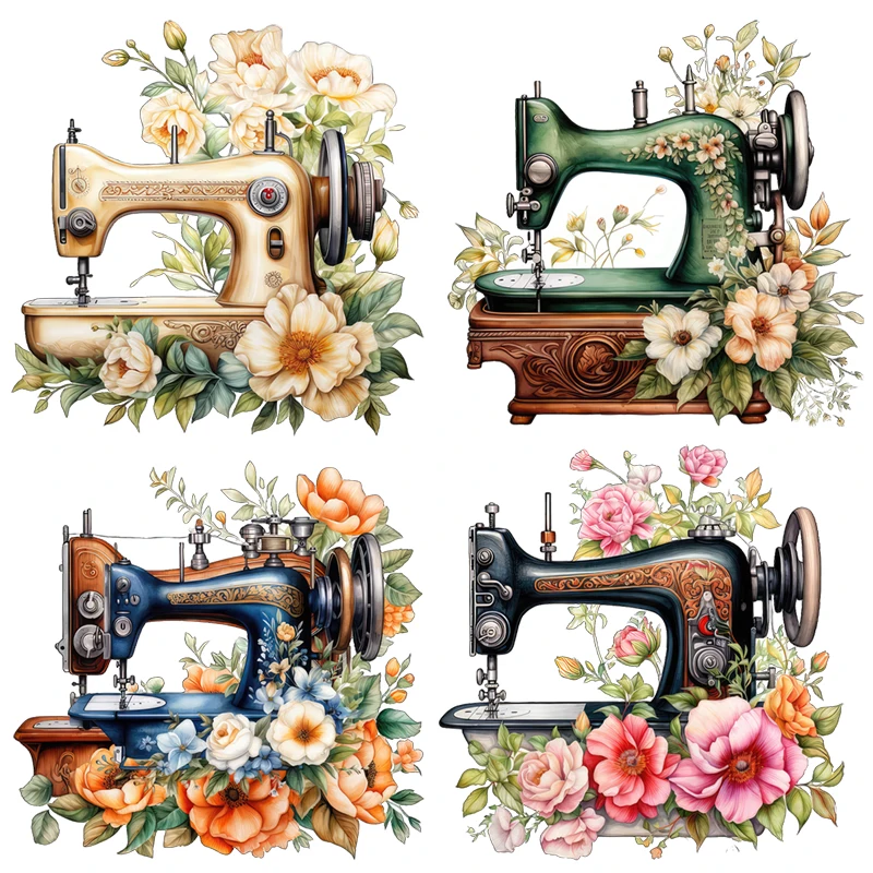 Three Ratels QCF354 Rural style retro sewing machine art wall stickers for home decoration bright car decals