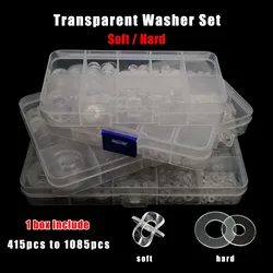415/1085pc M2 M2.5 M3 M4 M5 M6 M8 M10 M12 Plastic PVC Transparent Clear Flat Washer Insulated Gasket Ring Assortment Kit Set Box