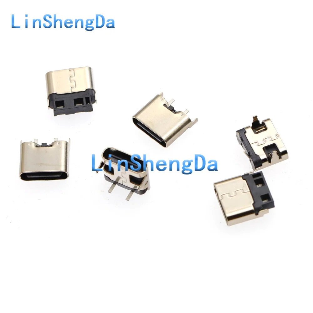 TYPE-C female socket 2P soldering wire type 180 degree direct insertion charging interface Typec connector