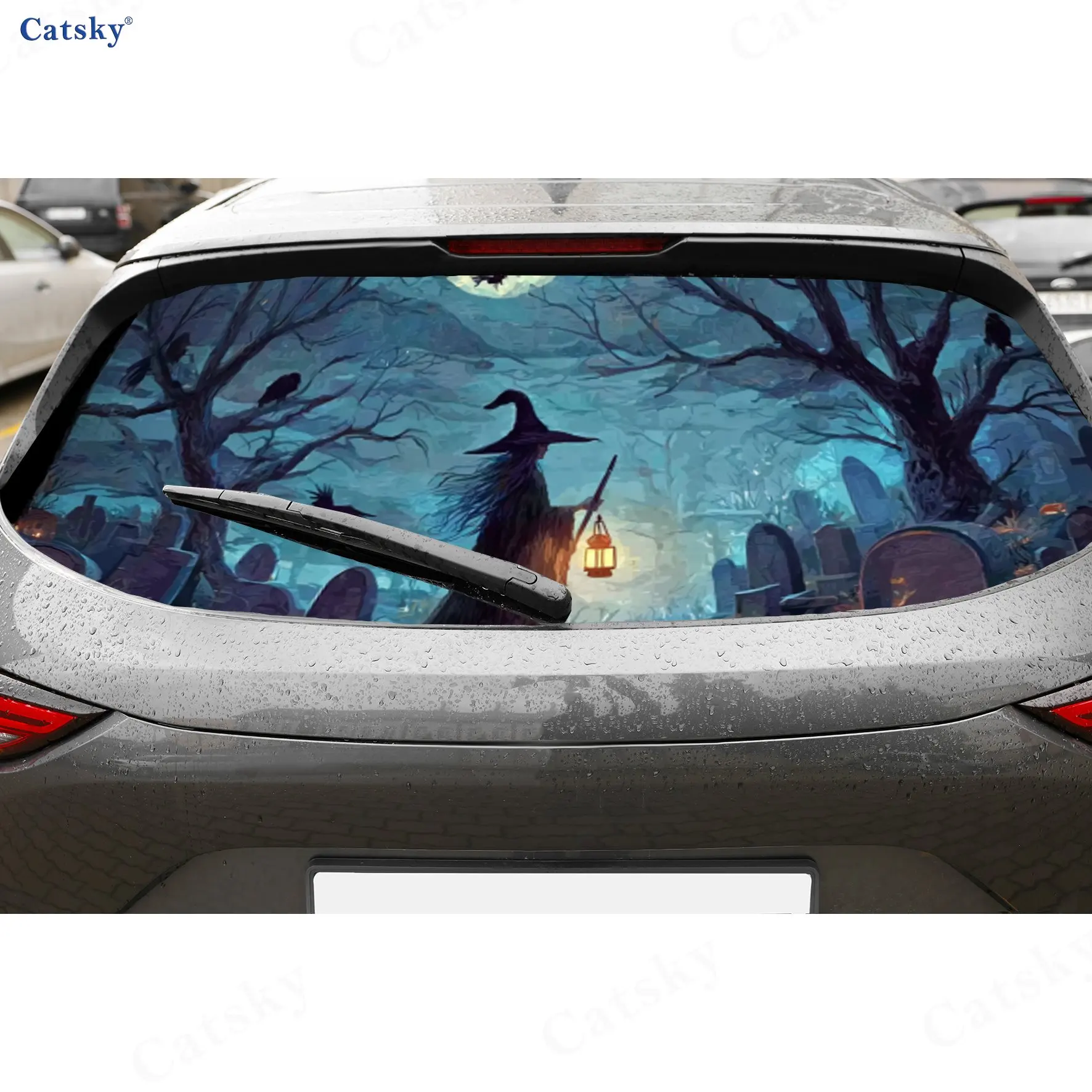 

Moonlit Witch Halloween Colorful Car Rear Window Sticker, Waterproof Self-adhesive Window Film, Vehicle Decoration, DIY Graffiti