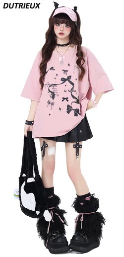 

Japanese Lolita T Shirts Women Girls Original Vitality Sweet Hot Girl Bow Print Short and Long T-shirt Summer New Y2k Top Female