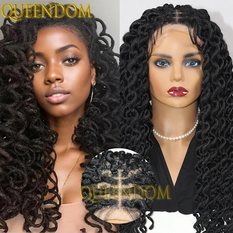 Synthetic Box Braids Wig 22 Inch Heat Resistant Extensions Pre-Looped Loose Wavy Braid Wig Full Lace Passion Twists Braided Wig