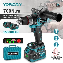 YOFIDRA 700N.m 13mm Brushless Electric Impact Drill Cordless Screwdriver DIY Ice Breaking Power Tools For Makita 21V Battery Pin