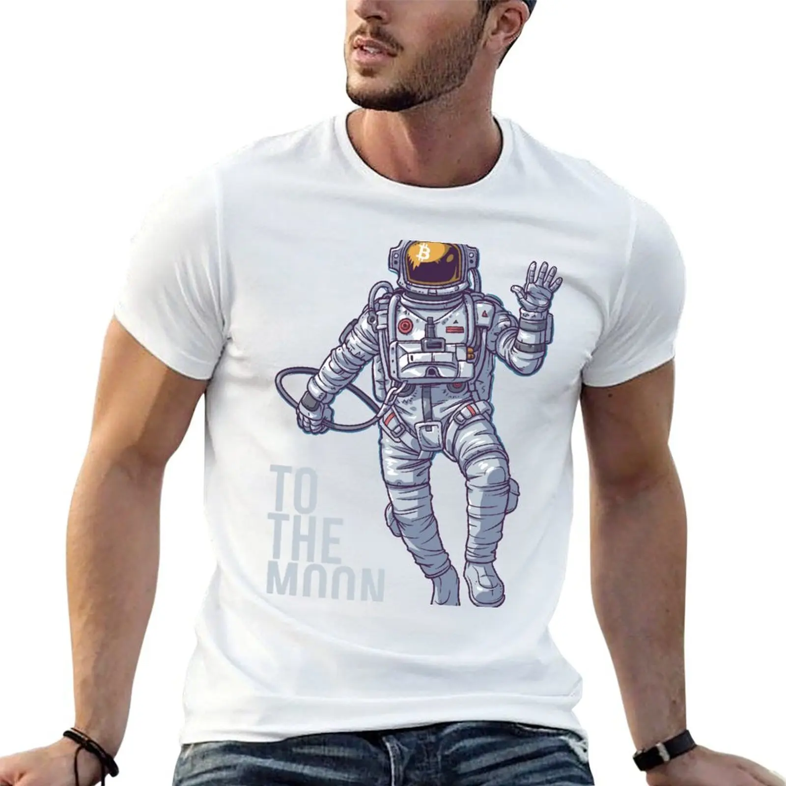 Bitcoin astronaut to the Moon -light text T-Shirt t shirt man cotton man graphic t shirt T-Shirt