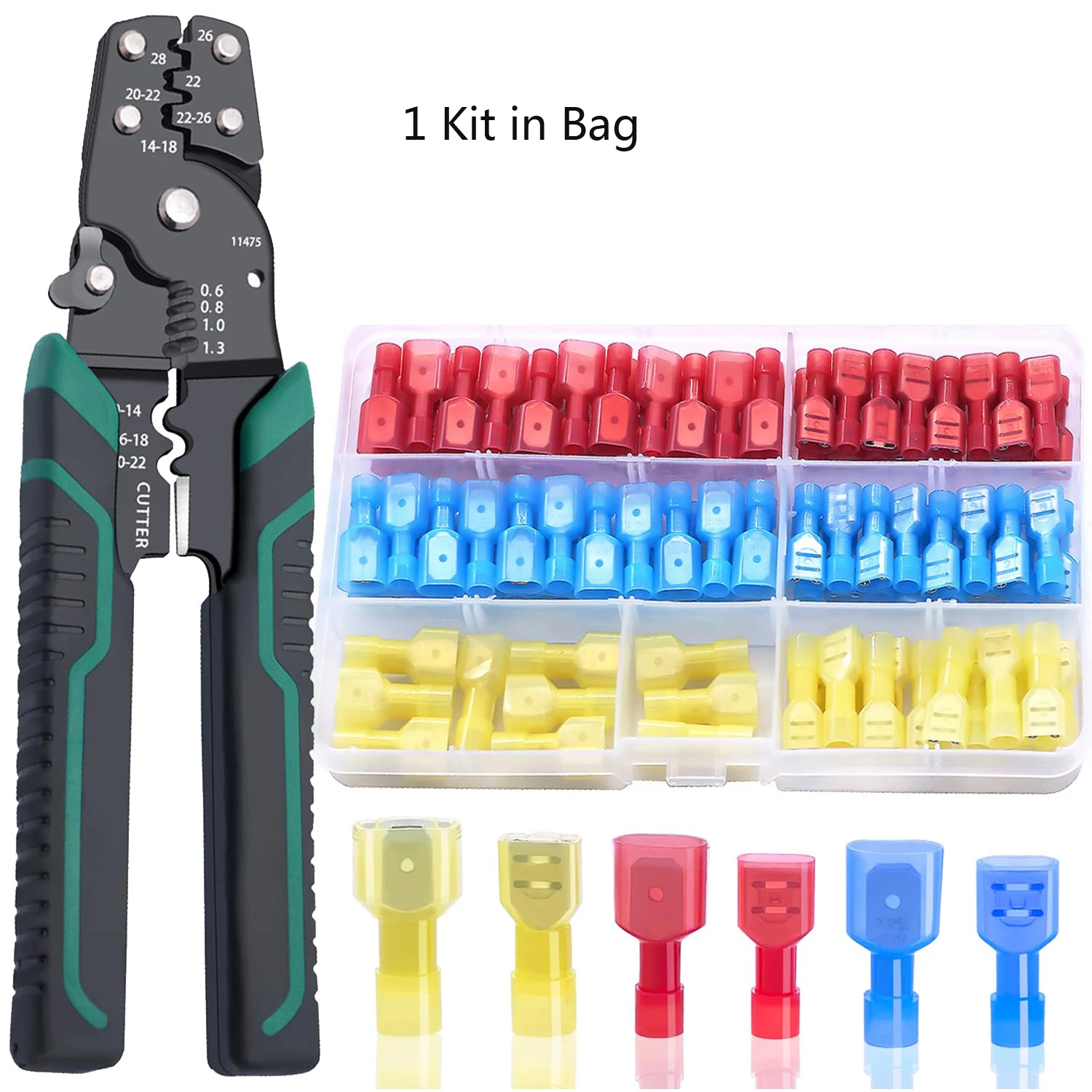 100PCS Nylon Spade Connectors Kit 22-10 Gauge Quick Disconnect Fully Insulated Male and Female Wire Spade Terminal Assortment