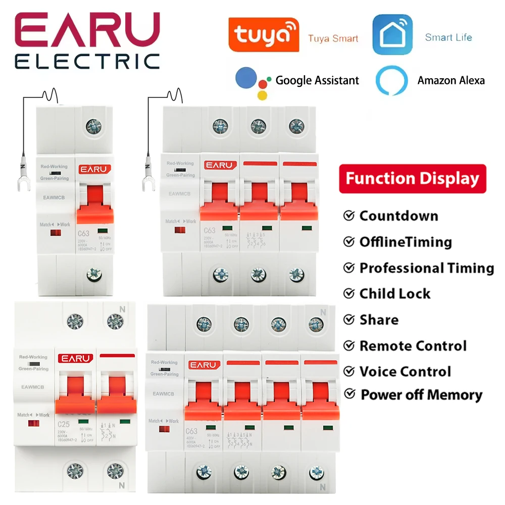

1P 2P 3P 4P TUYA APP WIFI Circuit Breaker Timer Voice Remote Control Smart Life Automatic Intelligent Interruptor WIFI Switch