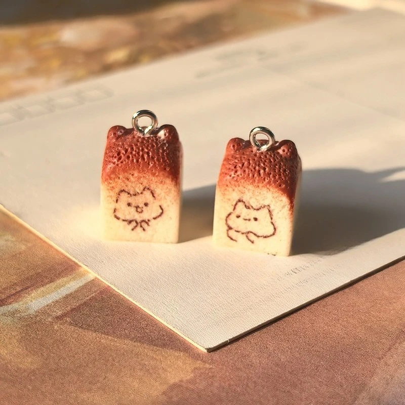 10Pcs Resin Toast Bread Charms Cute Mini Food Pendants DIY Accessories For Earrings Necklace Hair Decor Garment Ornaments