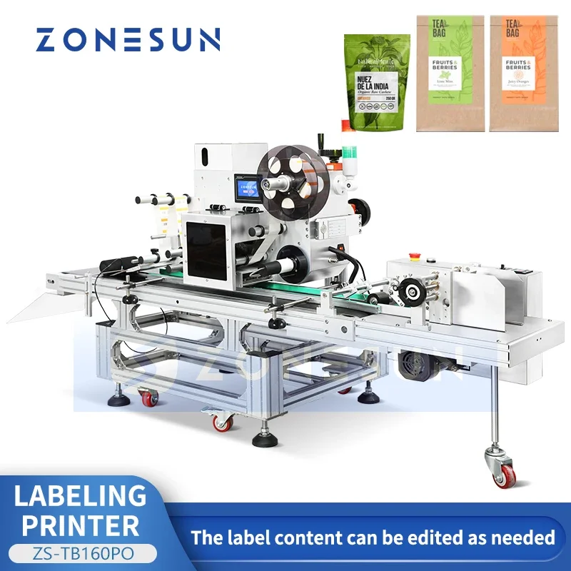 ZONESUN Automatic Flat Surface Labeling Machine with Thermo Printer Production Date Serial Number Printing ZS-TB160PO