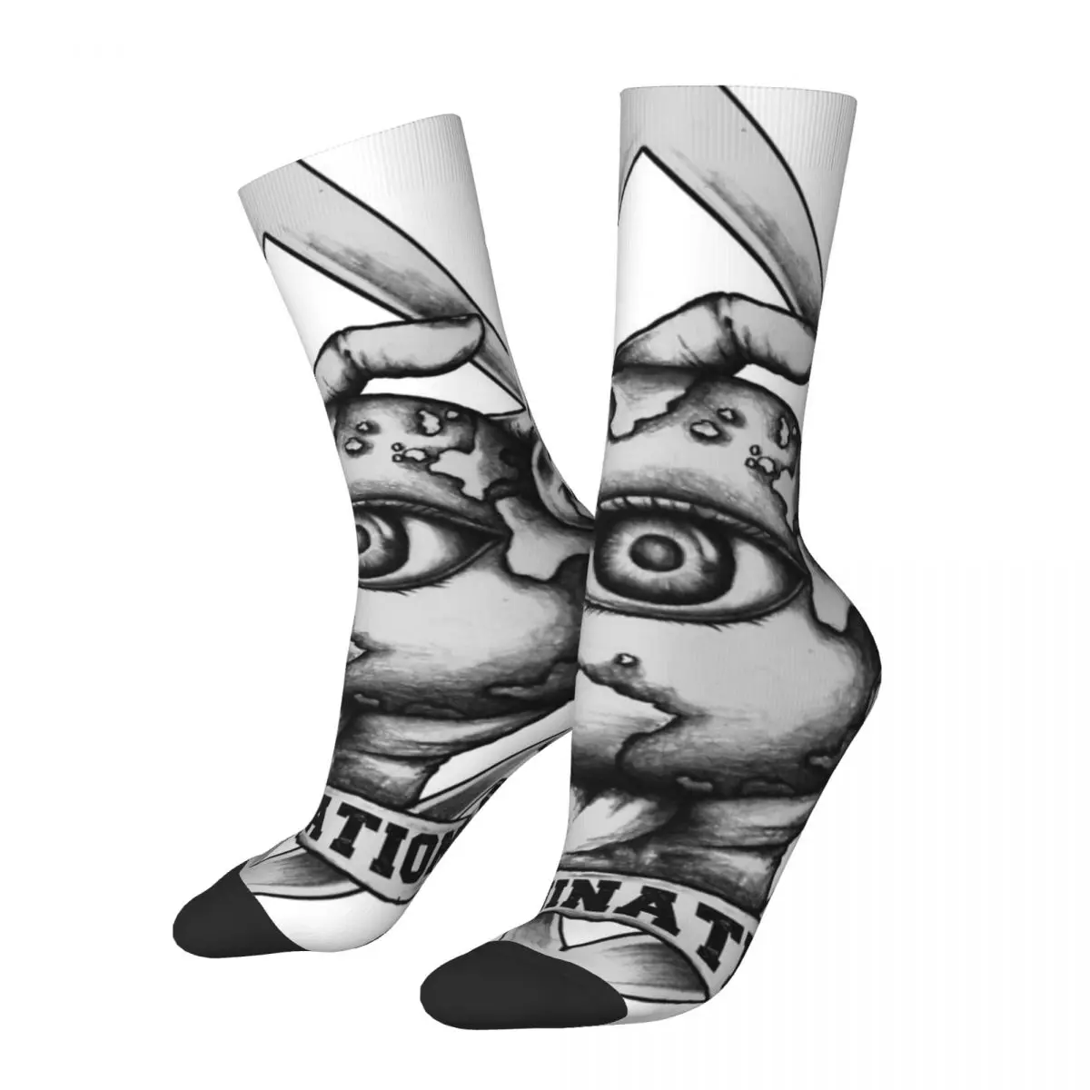 Funny Crazy Sock for Men Domination The World Will Be Yours Hip Hop Vintage Freemasons Happy Pattern Printed Boys Crew Sock