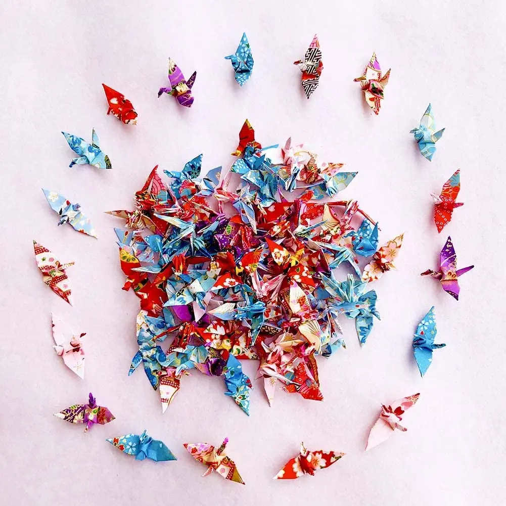 100Pcs Mini Premade Origami Washi Paper Cranes Folded Tiny Japanese Thousand Origami Cranes Yuzen Paper Doves