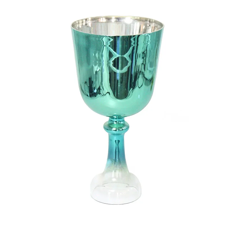 Star Linkup Raphael Green HandHeld Chalice Crystal Singing Bowl Crystal Music Bowl Percussion Instrument Yoga Healing Bowl with Mallet Mirror Gradient Turquoise Stemmed Quartz Singing Bell Throat Chakra Resonance Sound Healing Handheld Meditation Crystal