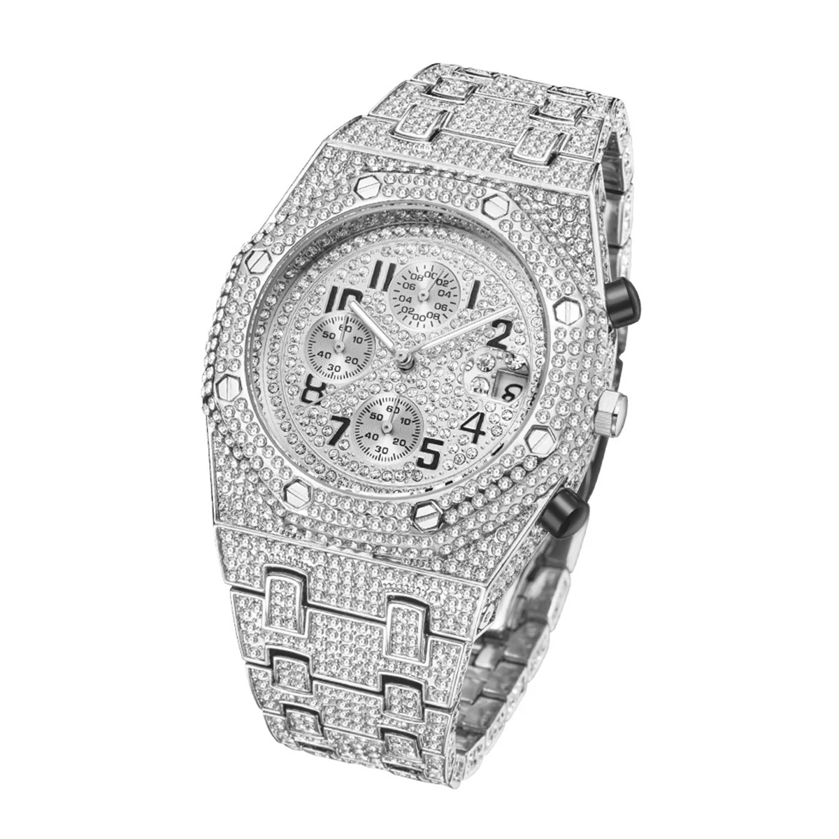 

Multi-function Diamond Top Luxury Brand Gold Watch Men Hip Hop Male Iced Out Watches