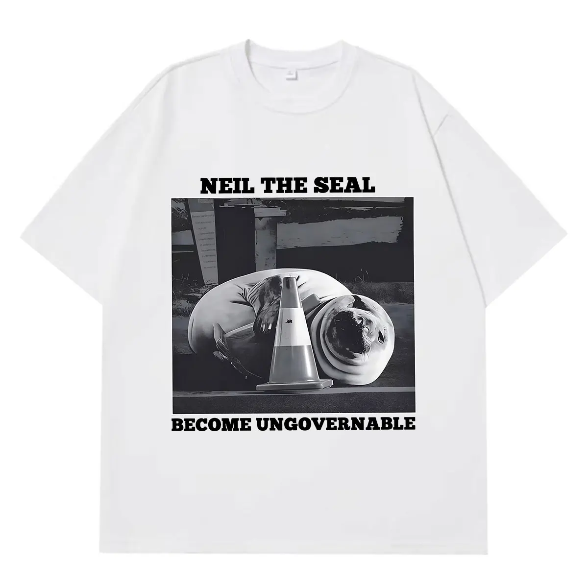 Vintage Neil The Seal Become Ungovernable Print T Shirts Men Women Fashion T-shirt Summer Harajuku Casual T-Shirts Streetwear