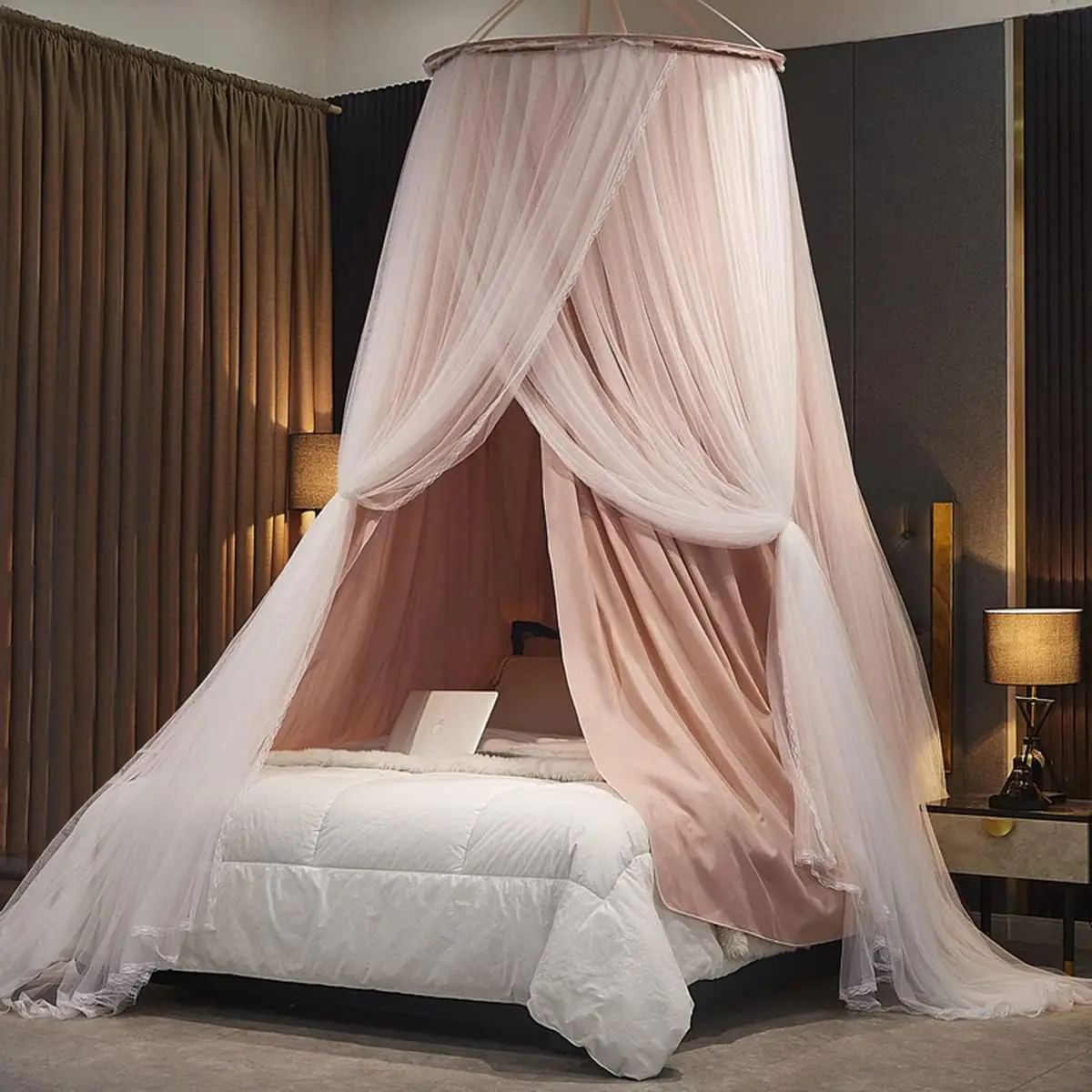 

Double Layer Princess Bed Canopy with Lace - Pink Mosquito Net for Queen/King Beds