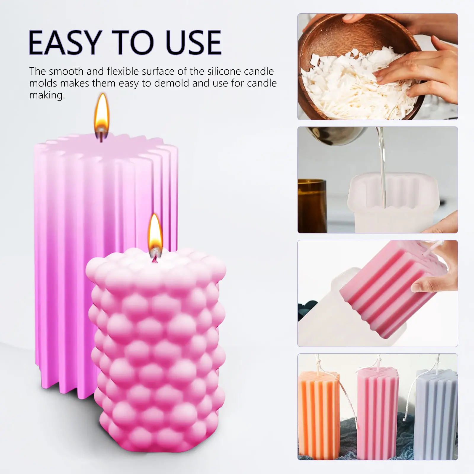 4pcs Silicone Mold Set for Candles – Reusable, Flexible, DIY Baking & Craft Supplies with Unique Shapes