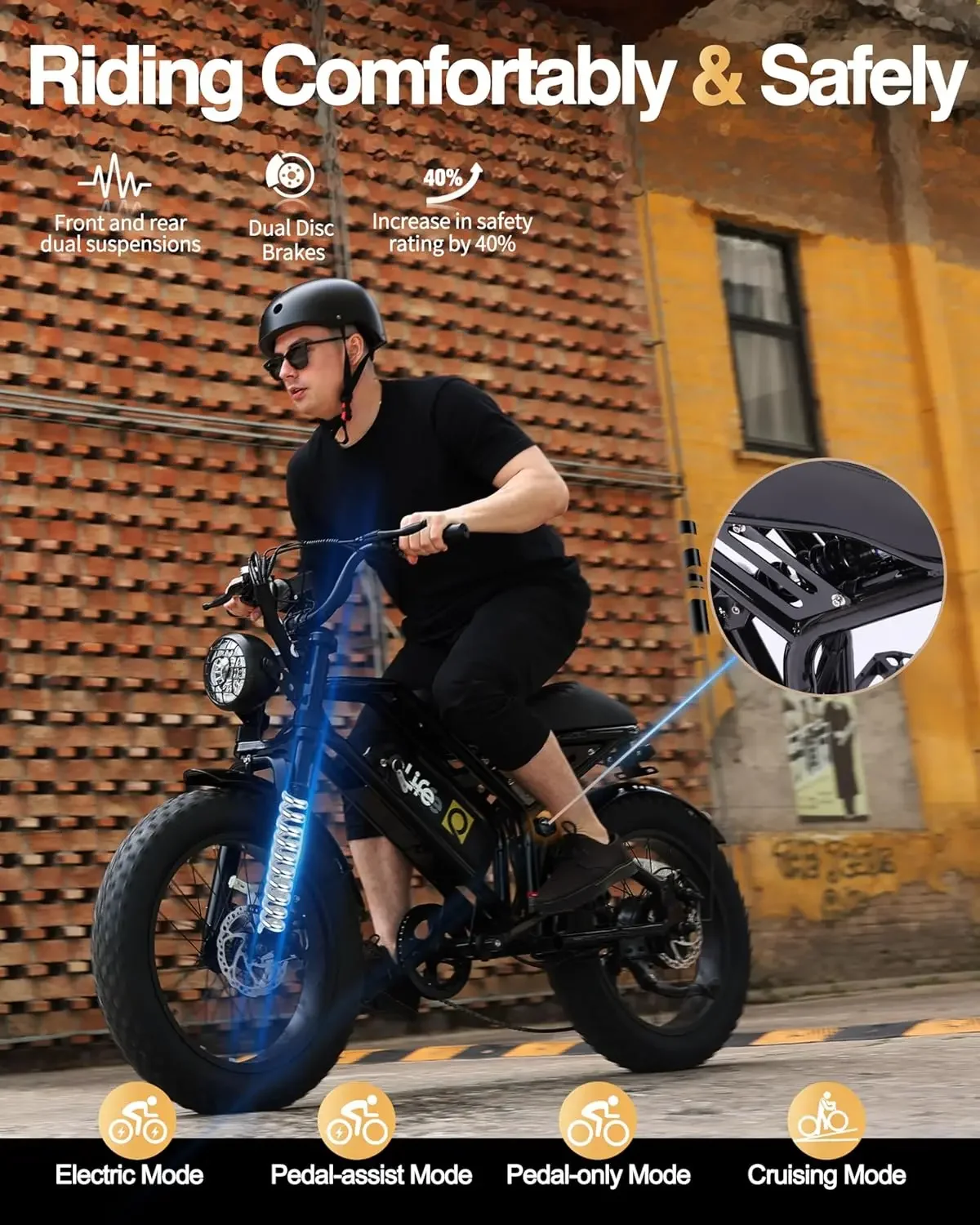 Bici elettrica per adulti-1500W Motore di picco 20" Pneumatici grassi 28MPH (sbloccare a 35MPH) Ciclomotore EBike, Bicicletta con batteria rimovibile da 624-1248Wh