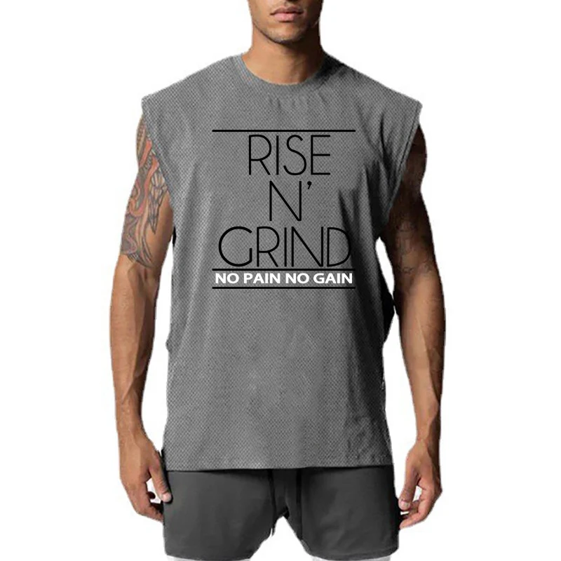 

Summer Sleeveless Loose Breathable Print Shirt Gym Bodybuilding Running Sport Tank Top Men Fitness Training Vest Workout Singlet