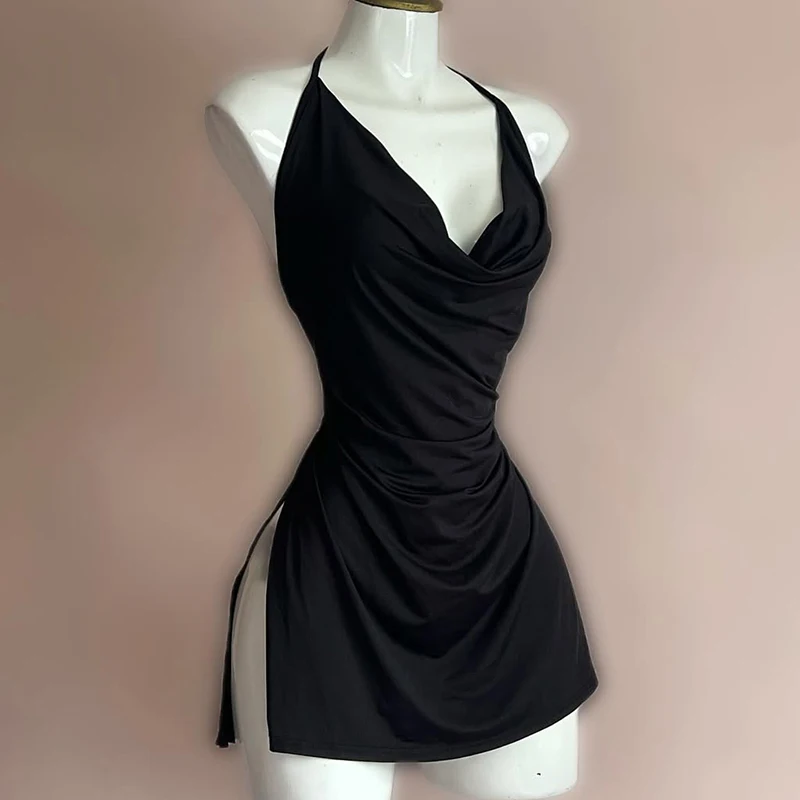 Women Sexy Side Slits Nightdress Fashion Backless Lingerie Underwear Exotic Bandage Sleepwear Vintage Sleeveless Summer Pajamas