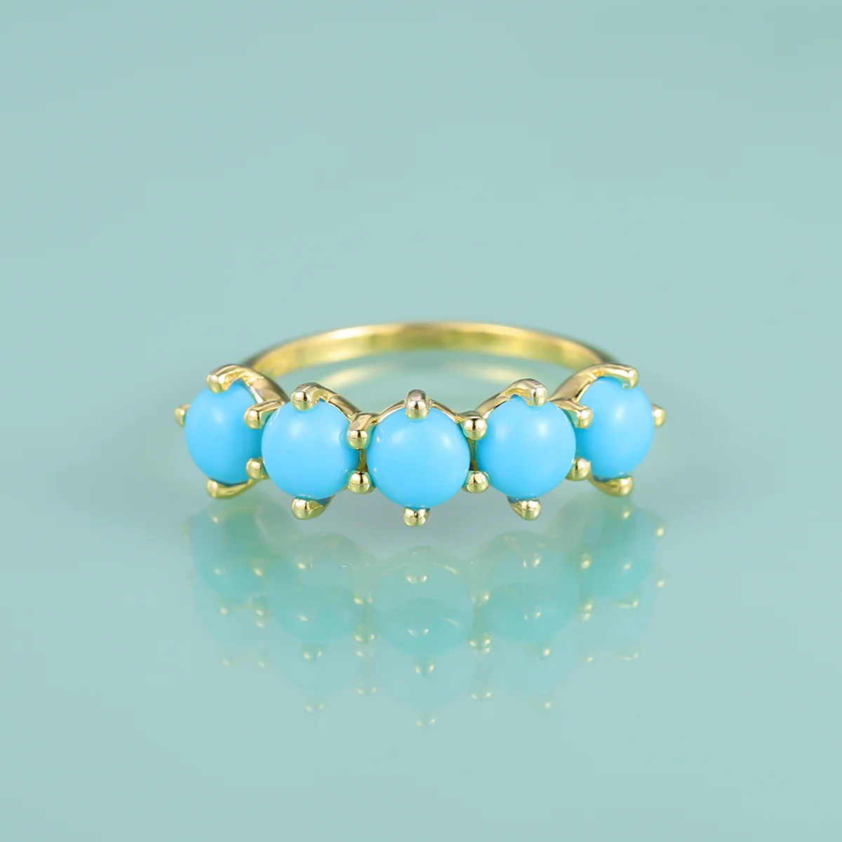 

Gem's Beauty Lab Turquoise Half Eternity Bubble Rings 14K Gold Filled 925 Sterling Silver Anniversary Bands Women's Fine Jewelry