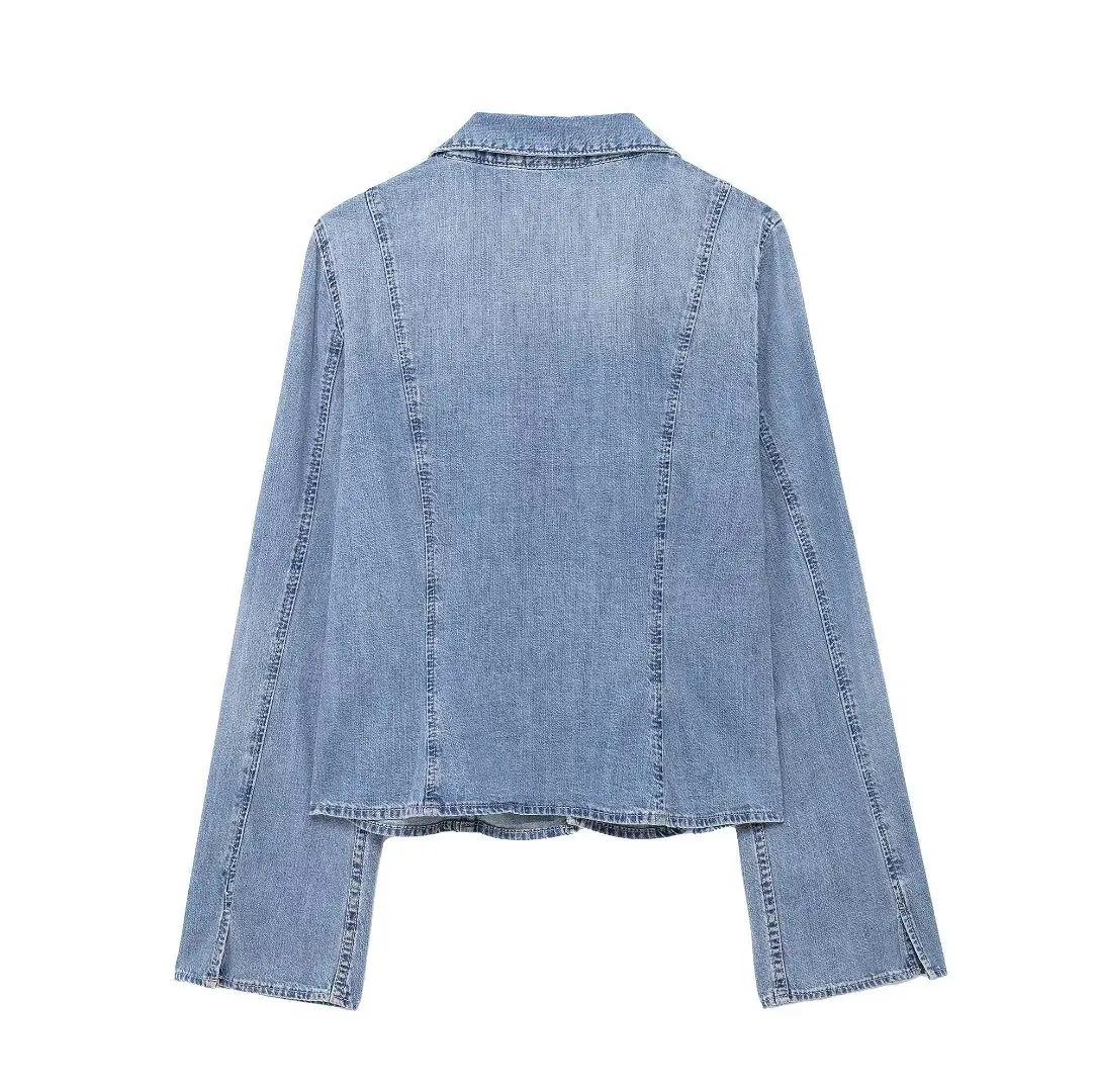 Tangada 2024 Women Bow Denim Blouse Long Sleeve Chic Female Lady Crop Shirt Blusas 3H0507