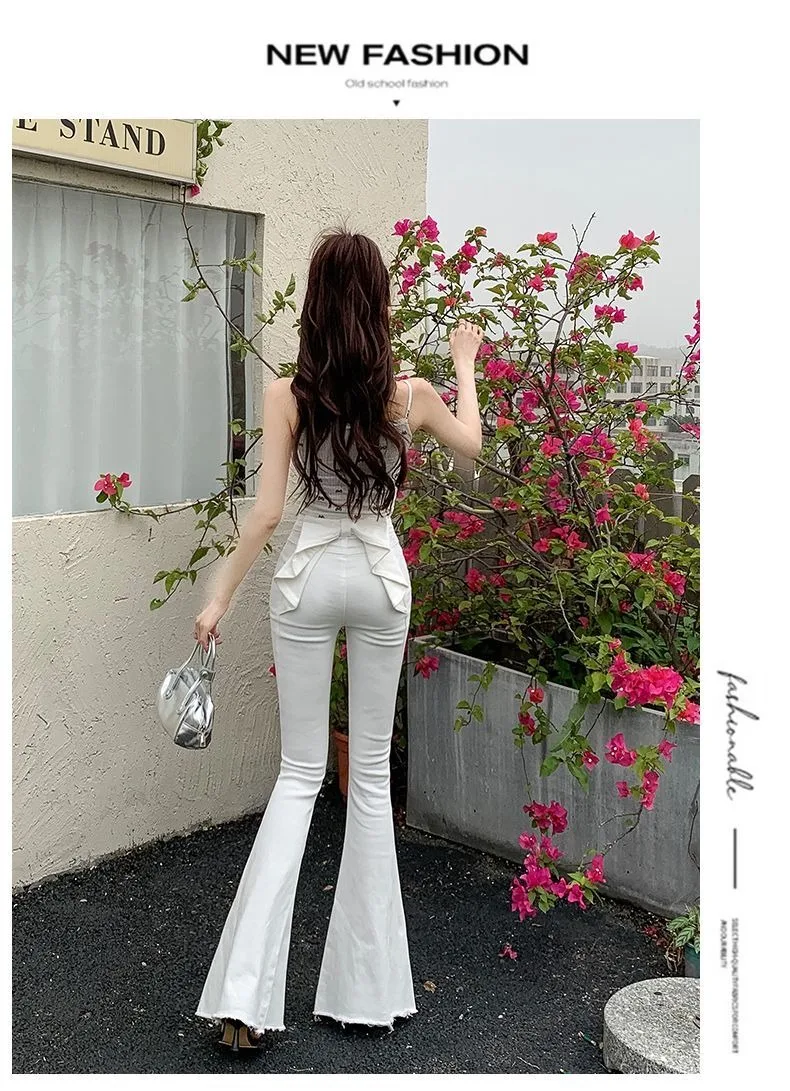 Bow Tie Jeans Women's American Vintage Three-dimensional Micro-large Summer Thin Pants New High-waisted Skinny Hip Flare Pants