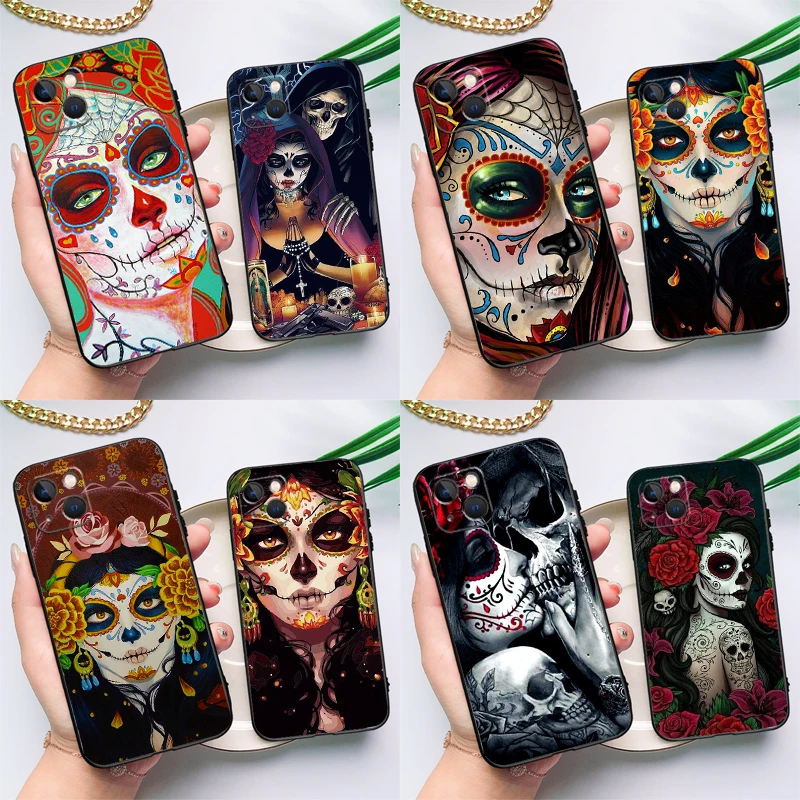 Catrina Beautiful Rose Girl Skull Case For Samsung Galaxy M15 M35 M55 M33 M21 M31 M16 M36 M56 M53 M13 M12 M32 M52 M14 M34 M54