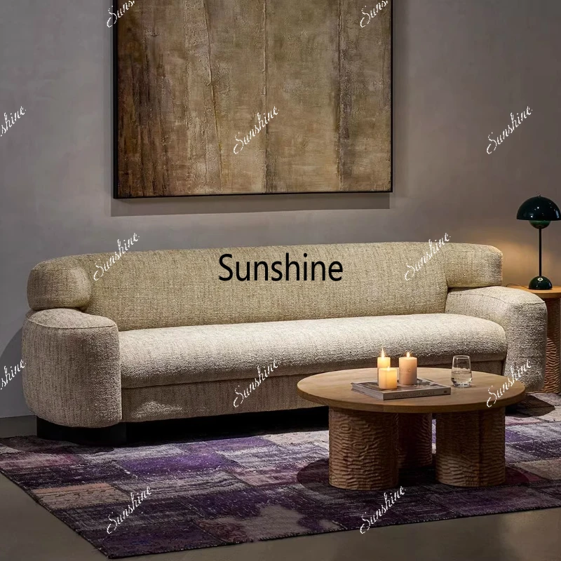

French retro style, wabi style simple design, small apartment cotton and linen fabric sofa