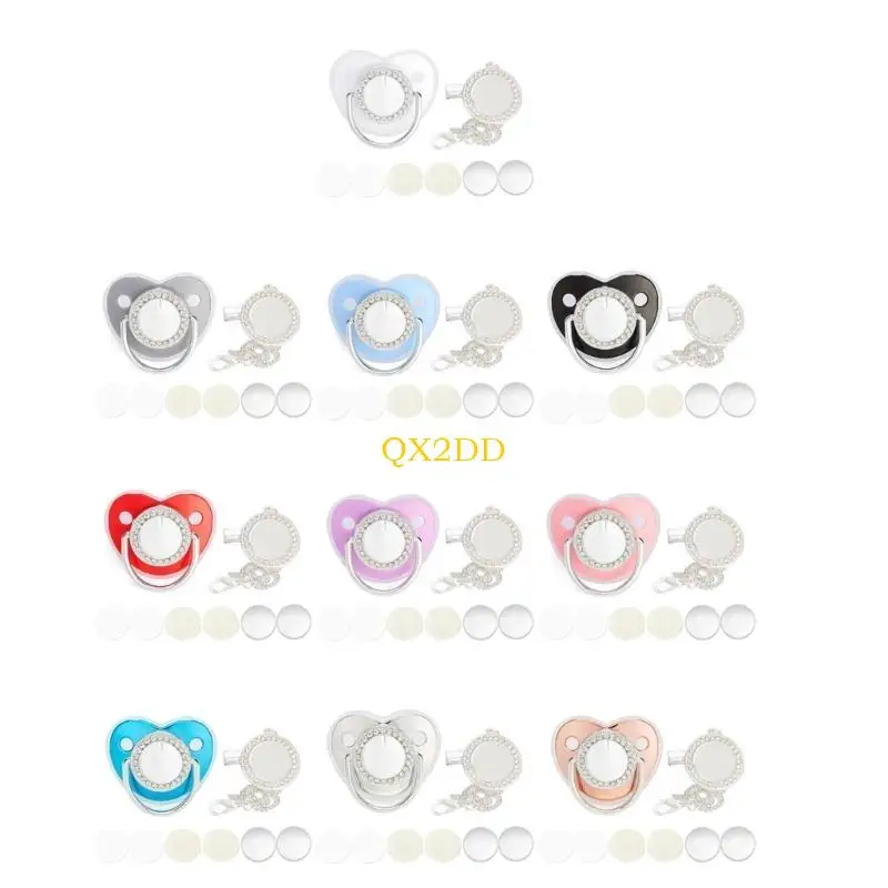 QX2D DIY Sublimation Blank Baby Schnuller mit Kristall -Schnullerkettenclip