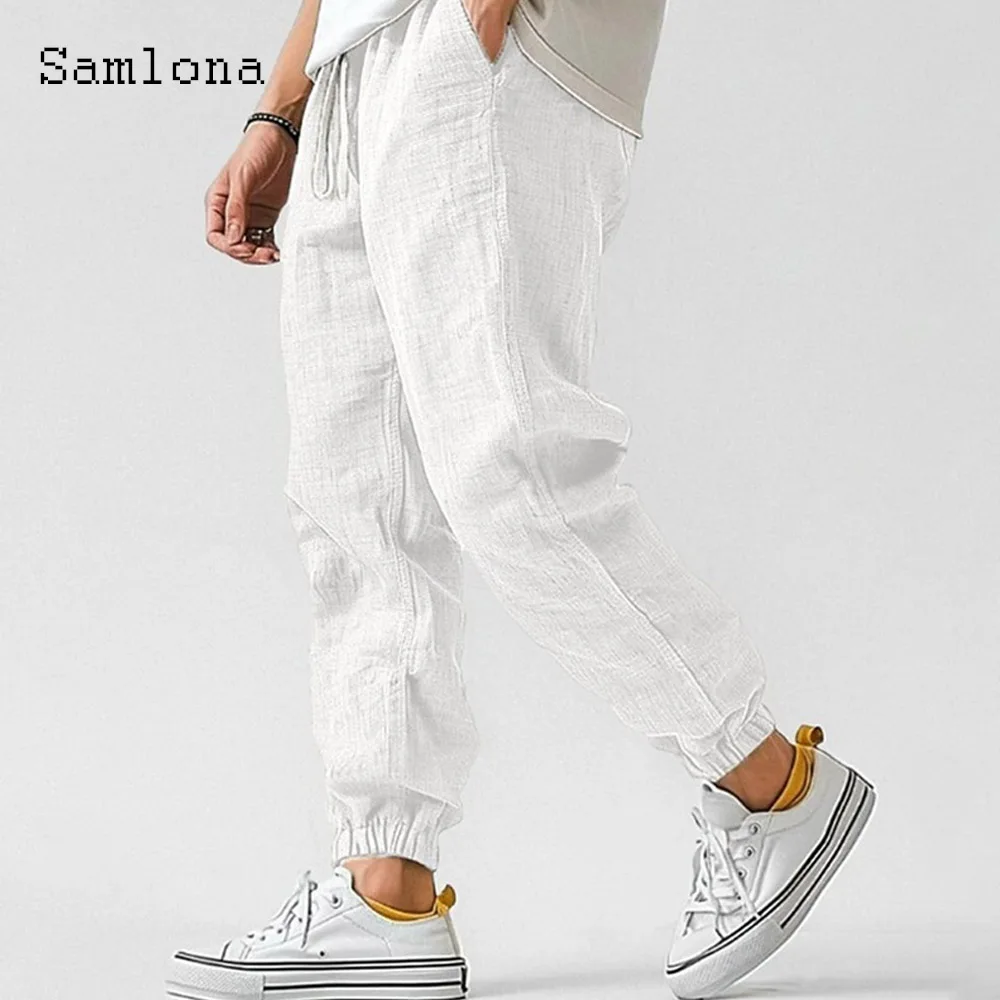 2024 America Europe Fashion Cotton Linen Pants Men's Ankle-Length Trousers Plus Size 3xl Mens Casual Stand Pocket Sweatpants New